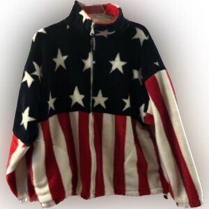 BLACK MOUNTAIN RED WHITE BLUE FLAG COAT JACKET FULL ZIP POCKETS SIZE L